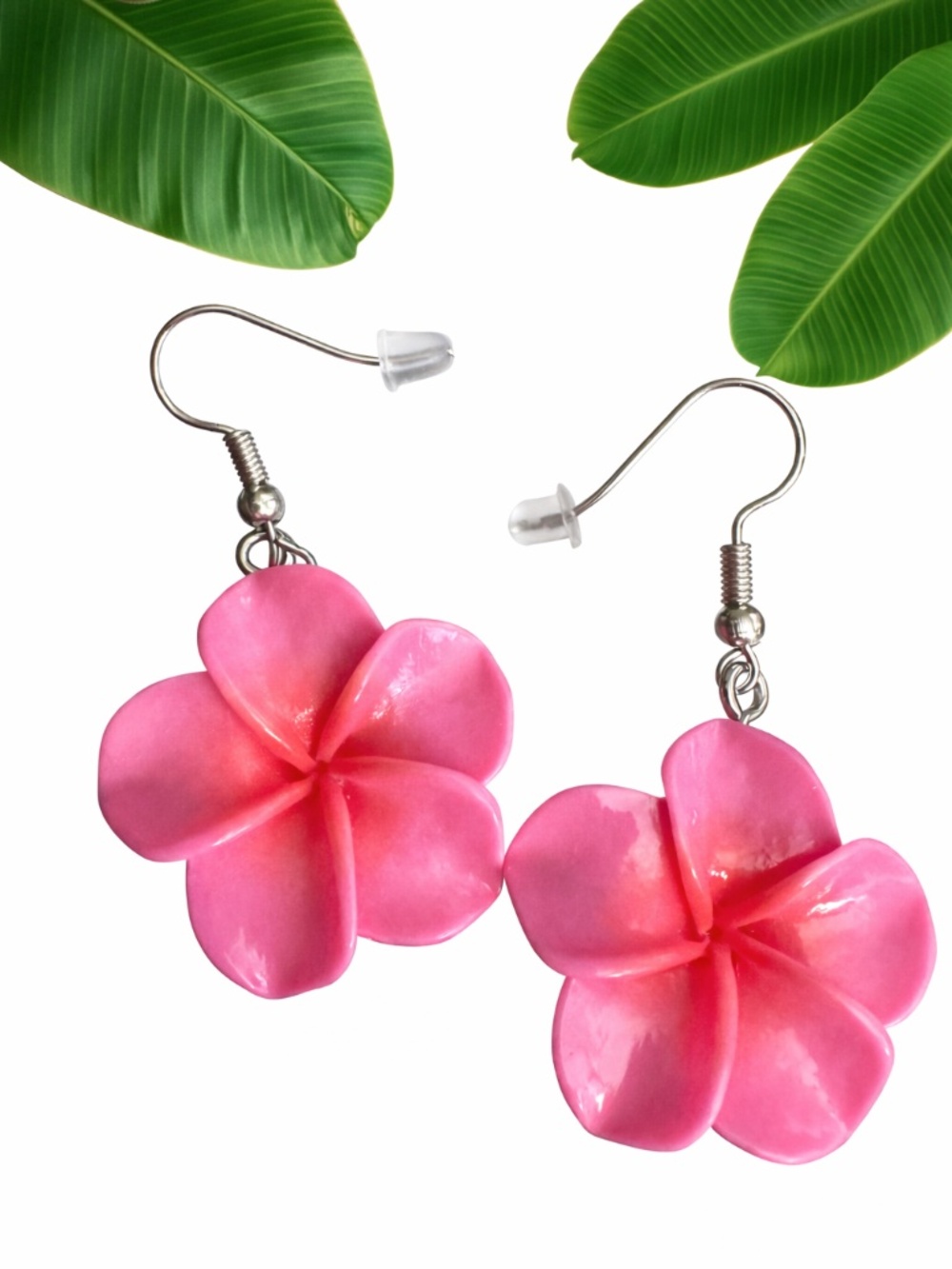 Pink Plumeria Flower Earrings